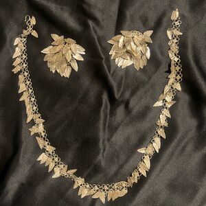 Silver Leaf Motif Necklace and Clip-On Earrings Set, - Women Jewelry vintage